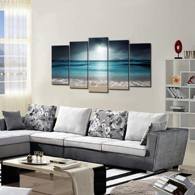 LevvArts - Beach Canvas Painting Peaceful Relaxed Sea Picture Canvas Print Art with Frame Modern Living Room Decor Seascape Beach Wall Art Easy Hanging - Image 4